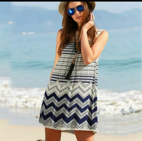 Bohemian Style Print Lace Patchwork Dress Medium - Picture 6 of 9